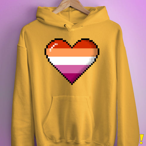 Lesbian Pride 8-Bit Pixel Heart Hoodie - Mustard